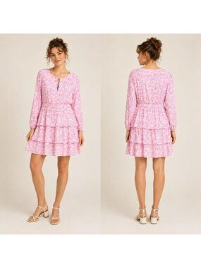 Target Roller Rabbit Pink & White Tiered Long Sleeve Dress XL
